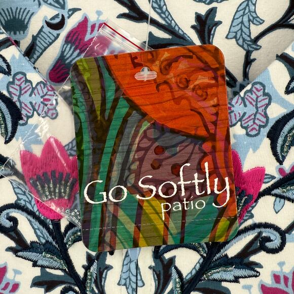 Go Softly Embroidered Jersey Knit Floral Tile Print Lounge Dress Sz S Full Zip - Picture 7 of 8